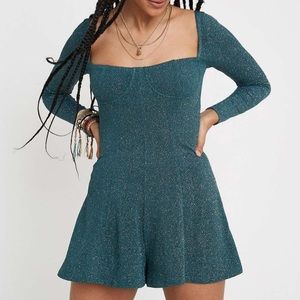 Urban Outfitters Sparkly Teal Square Neck Romper